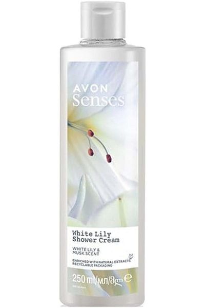 AVON جل استحمام/كريم أفون سينسز (برائحة زنبق أبيض ومسك، 250 مل)