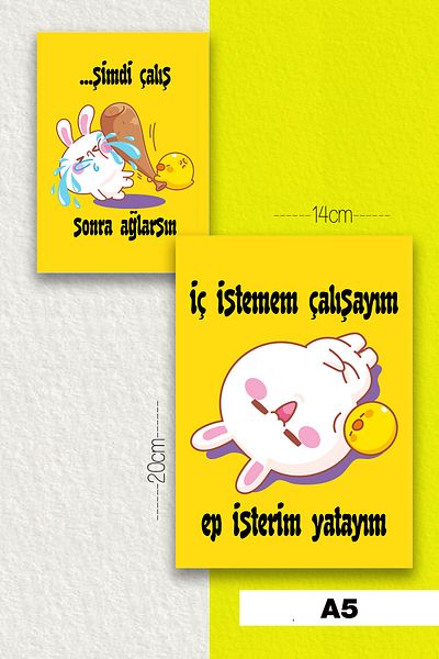 SelisCraft Talking Rabbit Set of 2 Unlined Notebooks Yellow A5 40 Sheets School Notebook Memory Notebook Gift Notebook