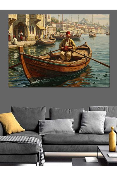 Tablomega Peaceful Fisherman's Morning in Sandal Decorative Canvas - Mdf Wooden Painting