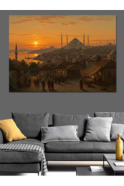 Tablomega Mosque Silhouette on Sunset Decorative Canvas - Mdf Wooden Painting