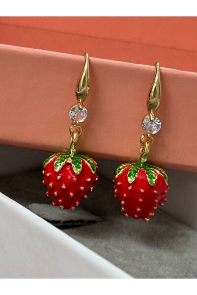 Store Kırmızı çilek küpe sallantılı yeni yıl küpesi yılbaşı aksesuar