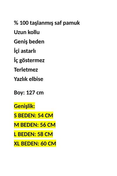 anne moda ankara Πολύ φαρδιά εφαρμογή, Ολόκληρο καλοκαίρι, Βαμβακερό, με επένδυση, 2 τσέπες, μακρυμάνικο, αυθεντικό φόρεμα