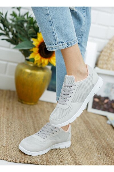 Club Sneakers Γυναικεία αθλητικά παπούτσια περπατήματος σε γκρι διχτυωτό πλέγμα