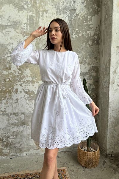 Suzi ΓΥΝΑΙΚΕΙΟ ΦΟΡΕΜΑ 100% ΒΑΜΒΑΚΙ ΜΑΚΡΥΜΑΝΙΚΟ ΛΕΥΚΟ ΦΙΣΤΟ 1419