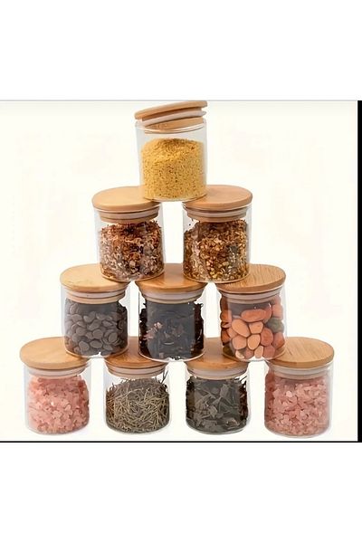 Kitchen Pembelia 250 ml Set of 12 Borosilicate Eagles with Transparent Labels and Bamboo Lids