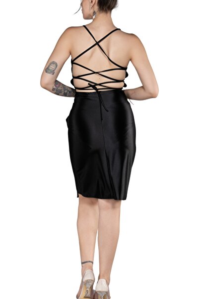 Arden Short Evening Dress, Satin Strap Draped Bodycon, Fit Back Cut-Out Midi Cocktail, Homecoming Dress, 36-40