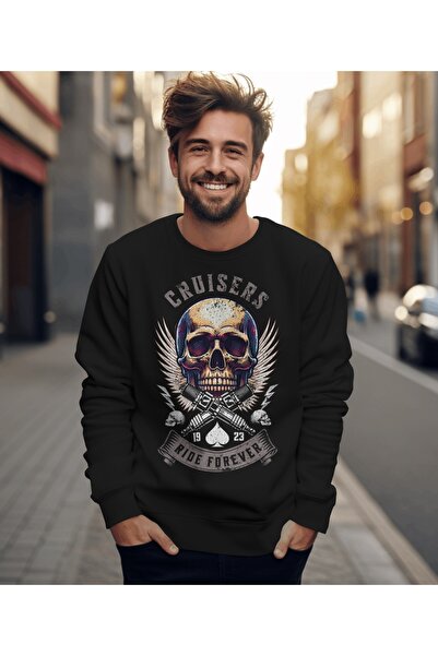 Cruisers Ride Forever | Asi Ruhun Simgesi %100 Pamuk Siyah Sweatshirt Özel Tasarım