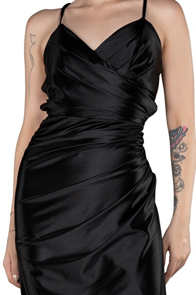 Arden Short Evening Dress, Satin Strap Draped Bodycon, Fit Back Cut-Out Midi Cocktail, Homecoming Dress, 36-40