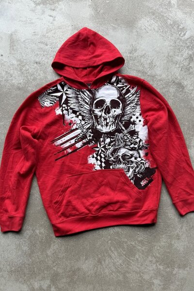 BALİNA Yeni Kırmızı Affliction Ancient Skull And Dagger Kapüşonlu Sweatshirt