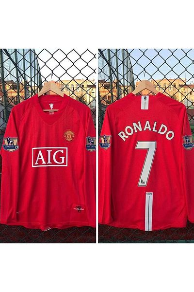 yenteks Tricou de fotbal pentru adulți Cristiona Ronaldo cu mânecă lungă 2008 Finala Moscovei cu cadou