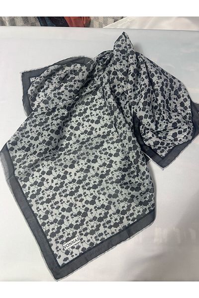 ALTUNTAŞ Women's Cotton Gray Smoked Flower Patterned Etnic Shawl