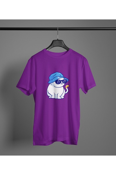 Butik TRIOC CU MÂMĂ SCURTĂ CU GĂRĂ ROTUNDĂ IMPRIMAT CU TRANSFER pisică CU PĂL...