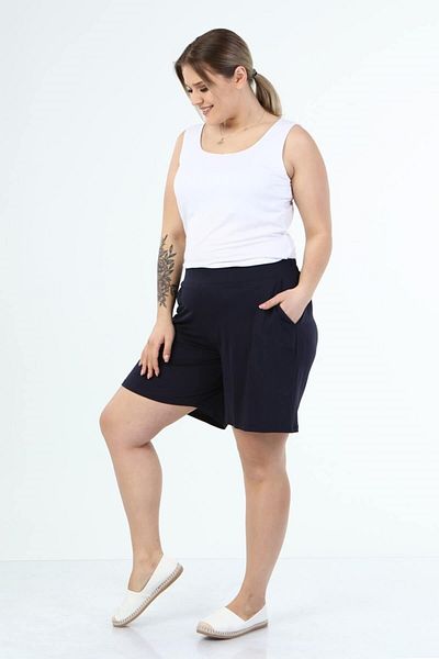 MYLİNE Pocketed Combed Shorts with Elastic Waist