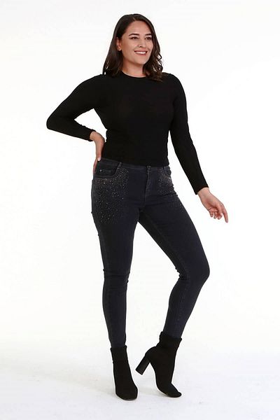 MYLİNE Front Pocket Stone Print Denim Trousers