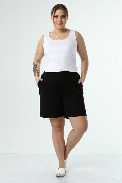 MYLİNE Pocketed Combed Shorts with Elastic Waist