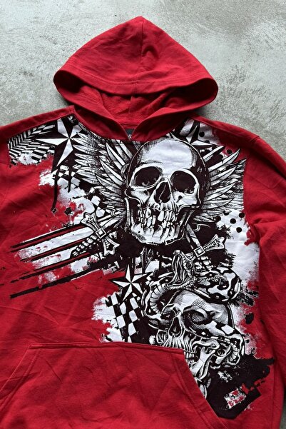BALİNA Yeni Kırmızı Affliction Ancient Skull And Dagger Kapüşonlu Sweatshirt