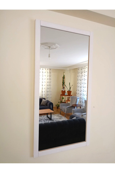 MİRRORSS Beyaz Ahşap Çerçeve Cam Ayna Hol, Boy ,duvar Banyo Ayna 100 X 50 Cm