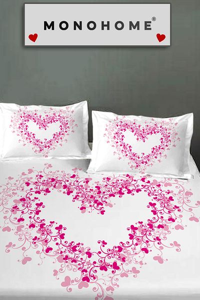 MonoHome Pink Heart Fitted Sheet 100% Cotton Oeko-Tex Certified 3D Digital 60 Wire
