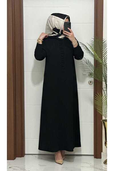 modasura 6212 K 70 SİYAH önü büzgü detay fitilli burgu kumaş beden elbise yen...