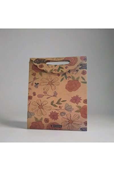 Emtory Papatya ve Gül Desenli Kraft Çanta - Anneler Günü Hediye Paketi - Anneler Günü - 1 Adet