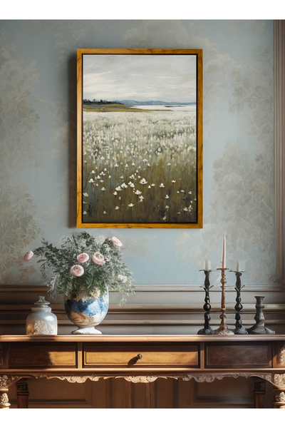 LOWHA لوحة فنية جدارية من القماش ممدودة على إطار خشبي عائم بألوان خشبية وزهور...