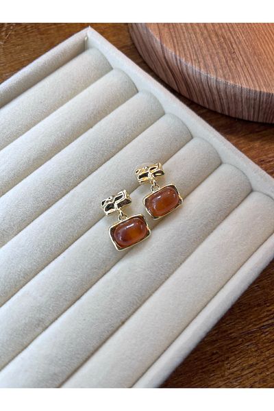 Miltonia Vintage Minimal Design Orange Steel Earrings