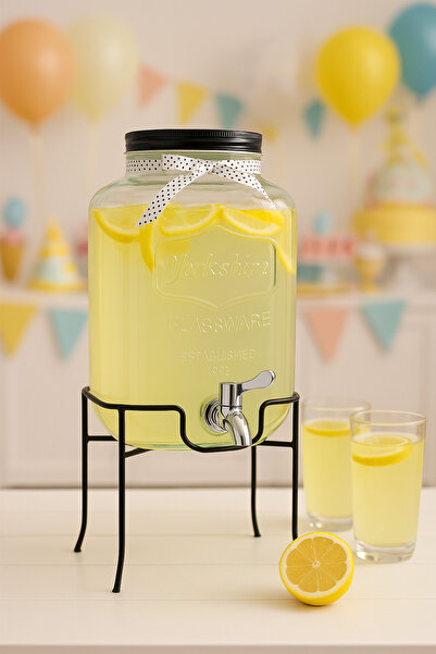 Albergio 4 Litre Cam Sebil Musluklu Cam Şerbetlik Damacana  Ferforje Ayaklı Cam Sebil – Şeffaf Kare Tasarım