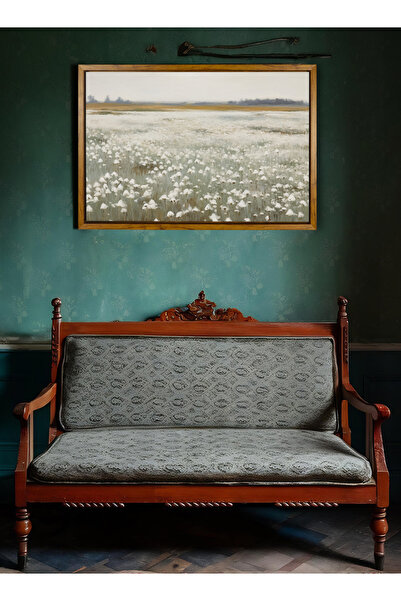 LOWHA لوحة فنية جدارية من القماش مشدودة على إطار خشبي مع إطار عائم بلون الخشب ولوحة زهور بيضاء