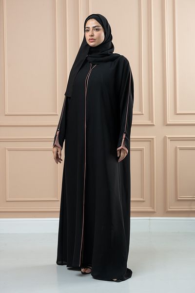 LAVİNİA Lavinia women Abaya, buttoned sleeve model. Elegant black & pink colour