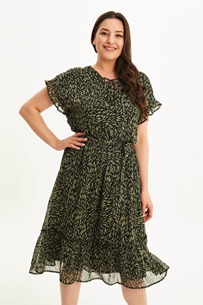 MYLİNE Önü Bağcıklı Fırfır Detaylı Şifon Elbise