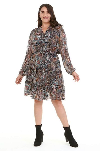 MYLİNE Chiffon Ruffle Detailed Belted Dress