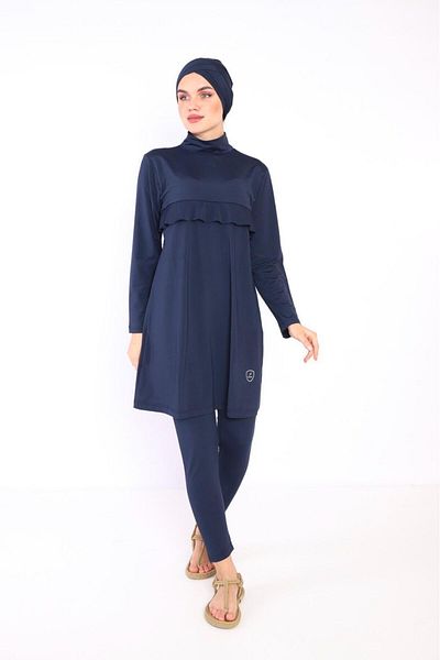 XORVİO Women's Navy Blue Full Hijab Burkini Water Repellent Fabric Lycra Quick Dry Swimsuit