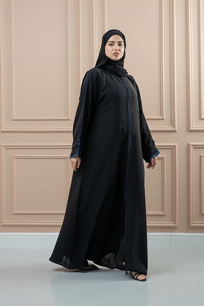 LAVİNİA Lavinia Women Abaya, Buttoned Sleeve Model. Elegant Black & Blue Colour