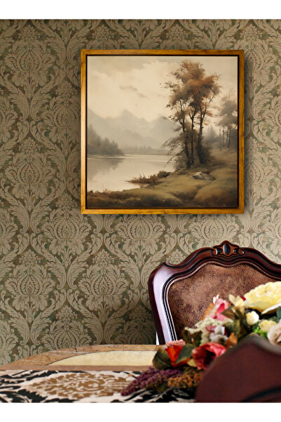 LOWHA لوحة فنية جدارية من القماش ممدودة على إطار خشبي عائم بألوان الخشب ولوحة...