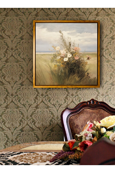 LOWHA لوحة فنية جدارية من القماش مشدودة على إطار خشبي عائم بألوان خشبية ولوحة زهور عتيقة