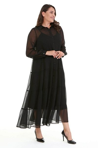 MYLİNE Lined Chiffon Layered Long Dress