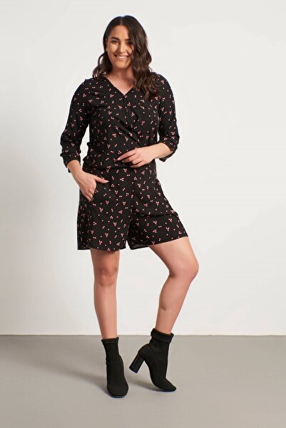 MYLİNE Women's Black Patterned Shorts Jumpsuit