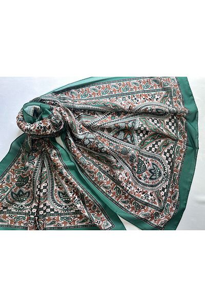 ALTUNTAŞ Women's Cotton Green Retro Etnic Shawl