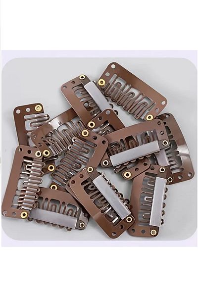 ROBERTO BORNOVA 10 buc. Închizătoare cu snap din metal maro în formă de U - Cataramă pentru perucă cu clips - Cataramă pentru păr 3,2 cm