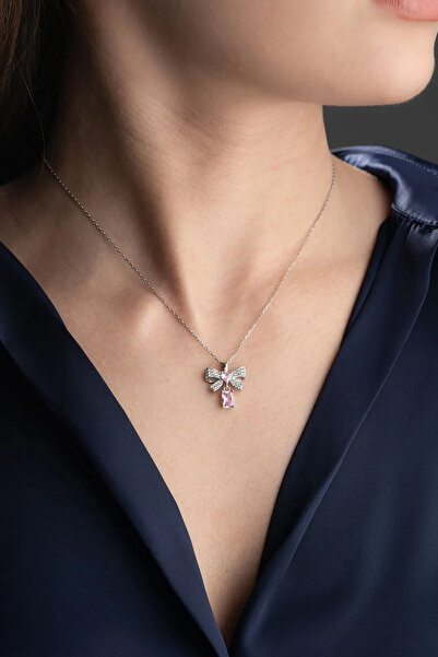 VAOOV 925 Ayar Gümüş Kurdeleli Baget Taşlı Kolye