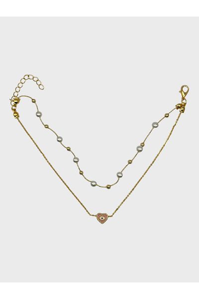 Arnes Jewelry Steel Pearl Heart Dorical Anklet