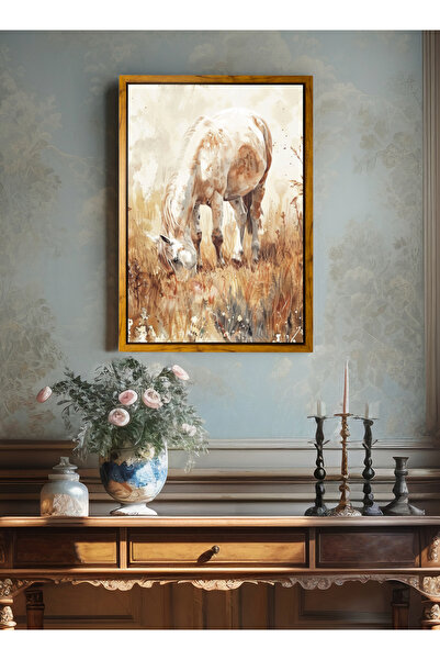 LOWHA Canvas Wall Art Stretched Over Wooden Frame with Wood Color Floating Fr...