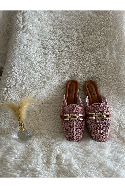 METİC Women's Lace Embroidered Chain House Slippers Outdoor Slippers