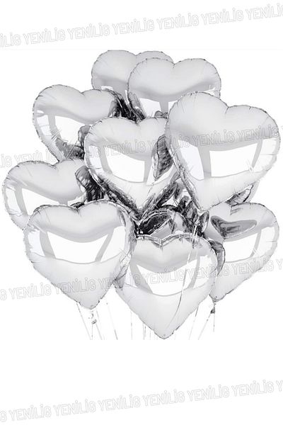 Yenilig Silver Heart Shaped Foil Balloon Set of 10 45 cm Helium Compatible Party Balloon