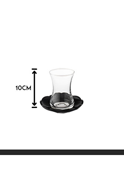 Dania Beautiful and elegant black glass tea cup set with glass saucers, consisting of 6 cups and 6 saucers