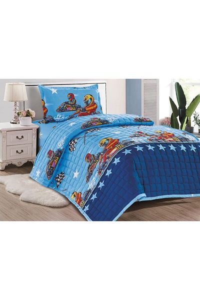 Moon Single Bedspread, 3-Piece Compressed Quilt Set with Children's Drawings, Quilt Size 160x210 cm