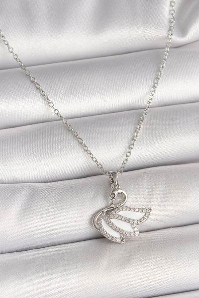 Skygo 316L Steel Silver Color Chain Zircon Stone Swan Model Women's Necklace - Tj-Bko9997