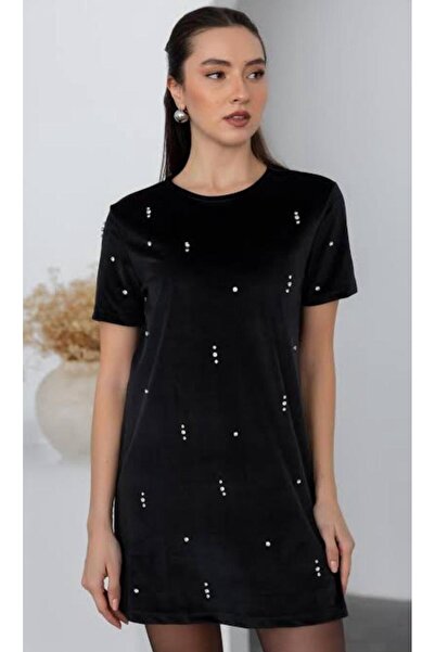 Butik kadife taşlı mini elbise