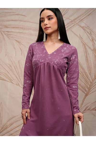 Vishudh By Styli Women Purple Embroidered Kurta Set
