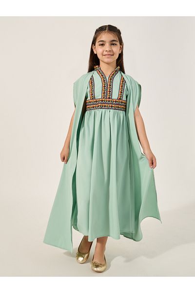 Styli Embroidered Cape Sleeve V-Neck Kaftan